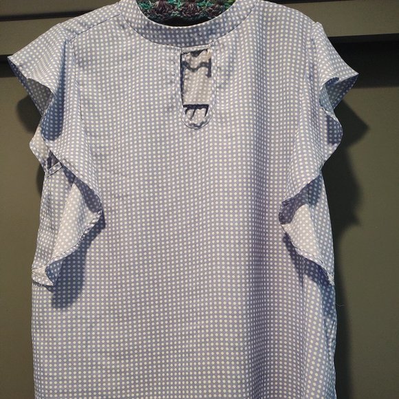 L Love Tops - Super cute light blue and white polka dot blouse.  Size 3X